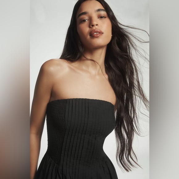 Anthropologie Cotton Poplin Strapless Midi Dress Black - Picture 4 of 14